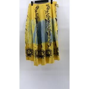 GLAMOR ANGEL Women's Yellow-Black Floral Sequin Embellished Midi Skirt SZ M
